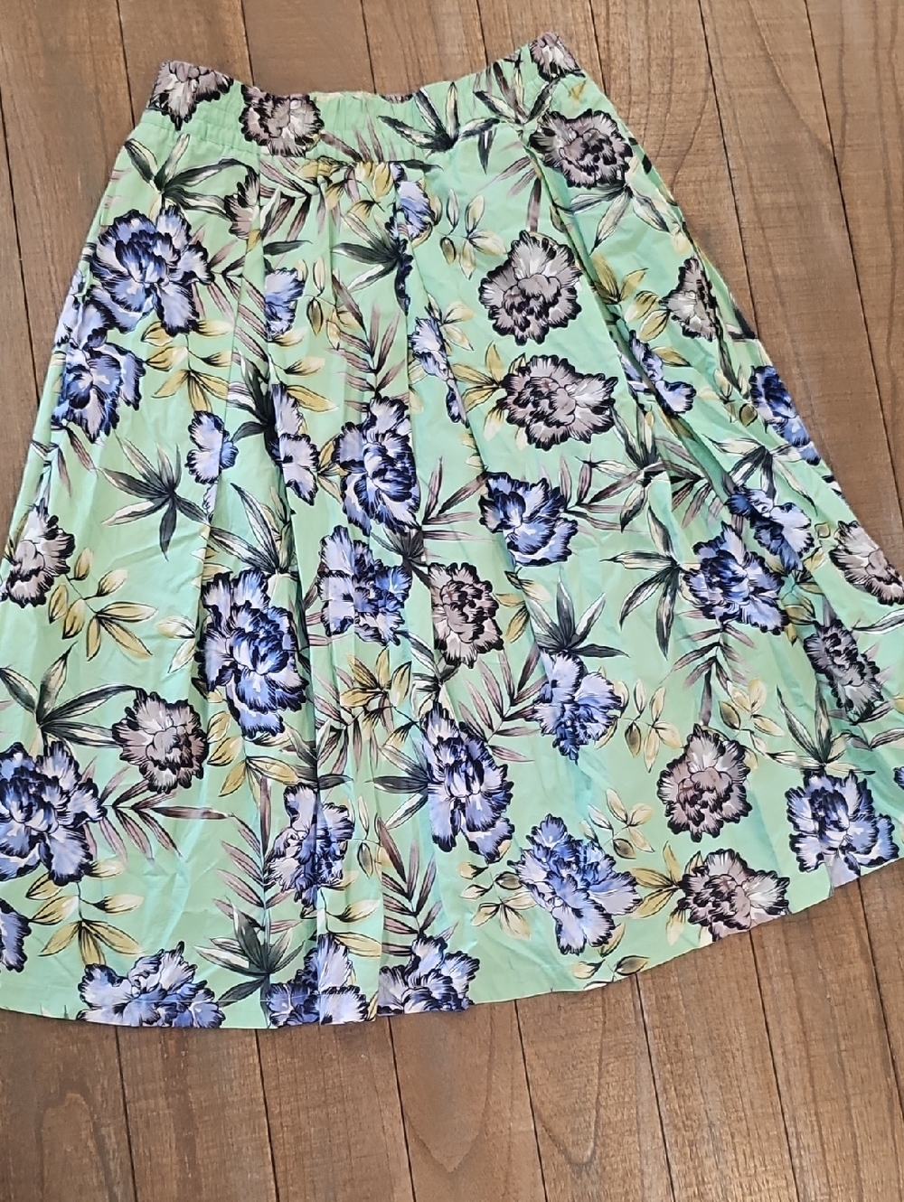 Philosophy Mint Green Floral Midi Skirt with Blue & Cream Accents